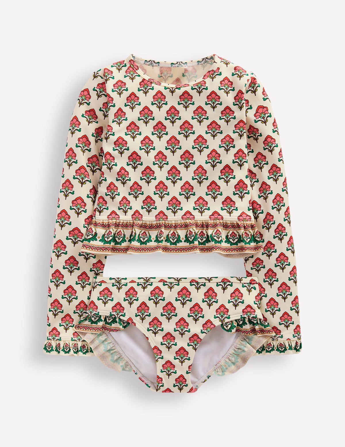 Hem Frill Rash Vest Set-Soft Ivory Woodblock Flower - Image 1