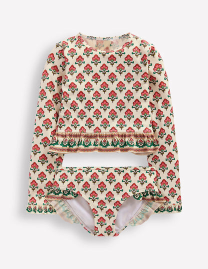 Hem Frill Rash Vest Set-Soft Ivory Woodblock Flower-1