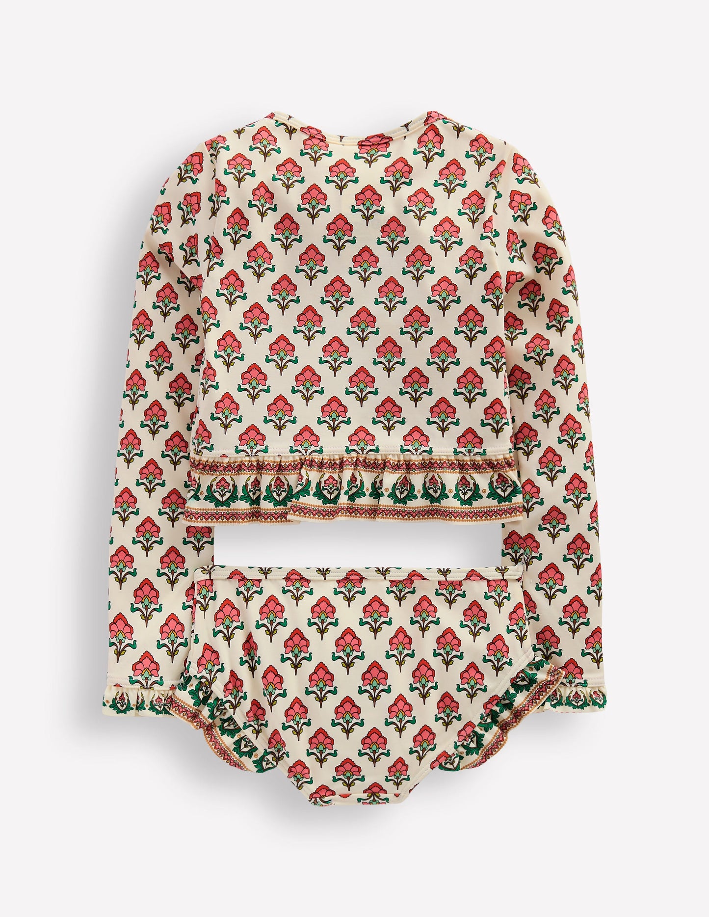 Hem Frill Rash Vest Set-Soft Ivory Woodblock Flower