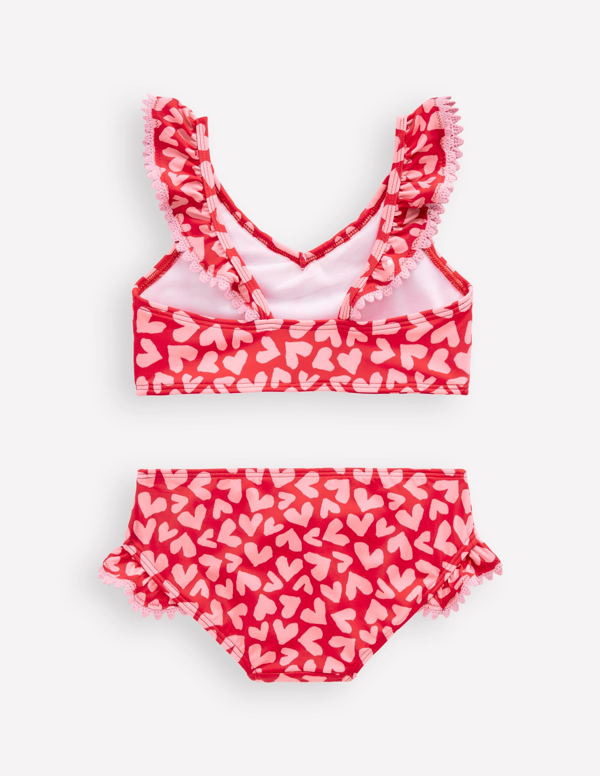 Frill V-neck Bikini Set-Rockabilly Red Collage Hearts - Image 2
