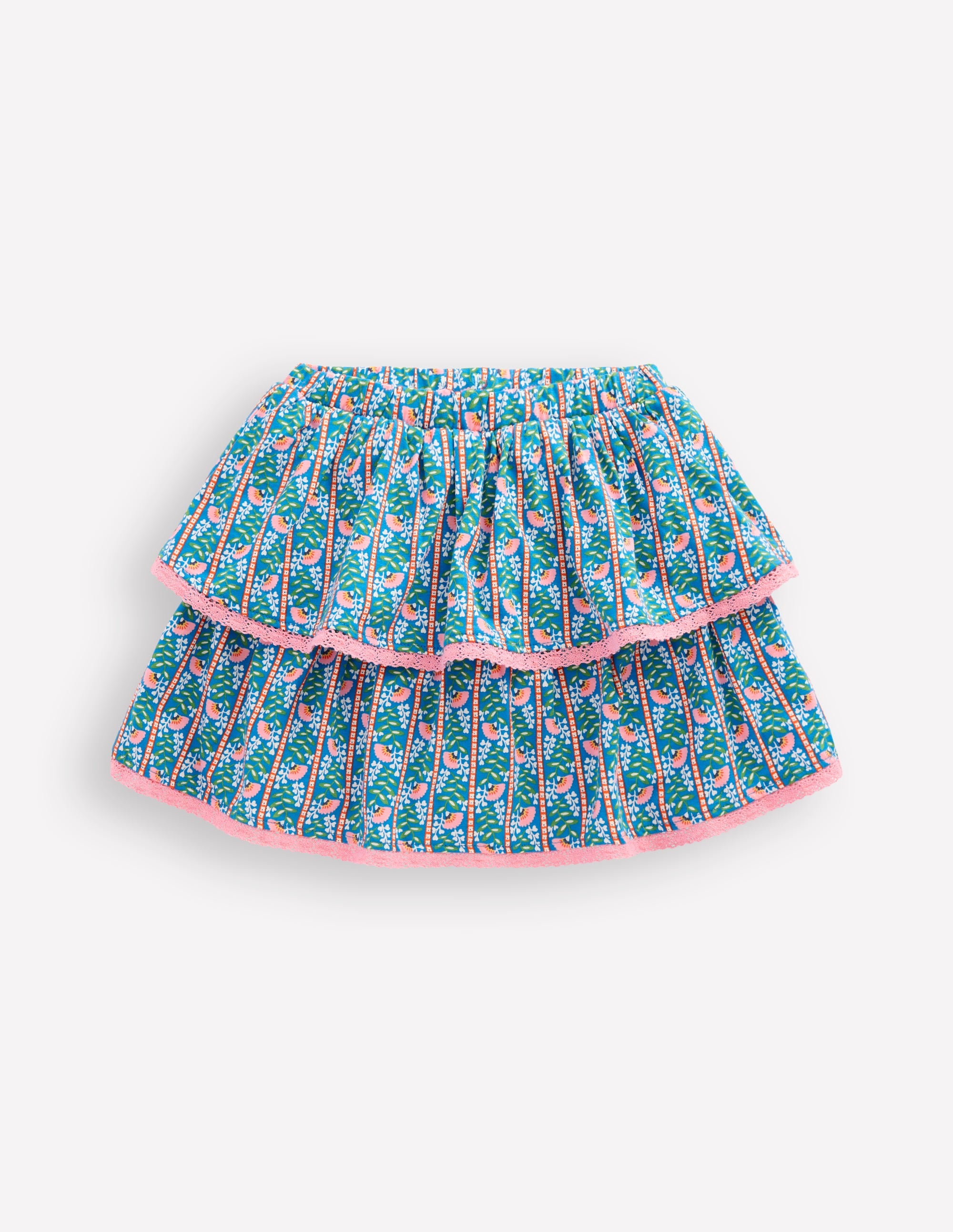 Ruffle Jersey Skort-Kingfisher Blue Floral Vine - Image 3
