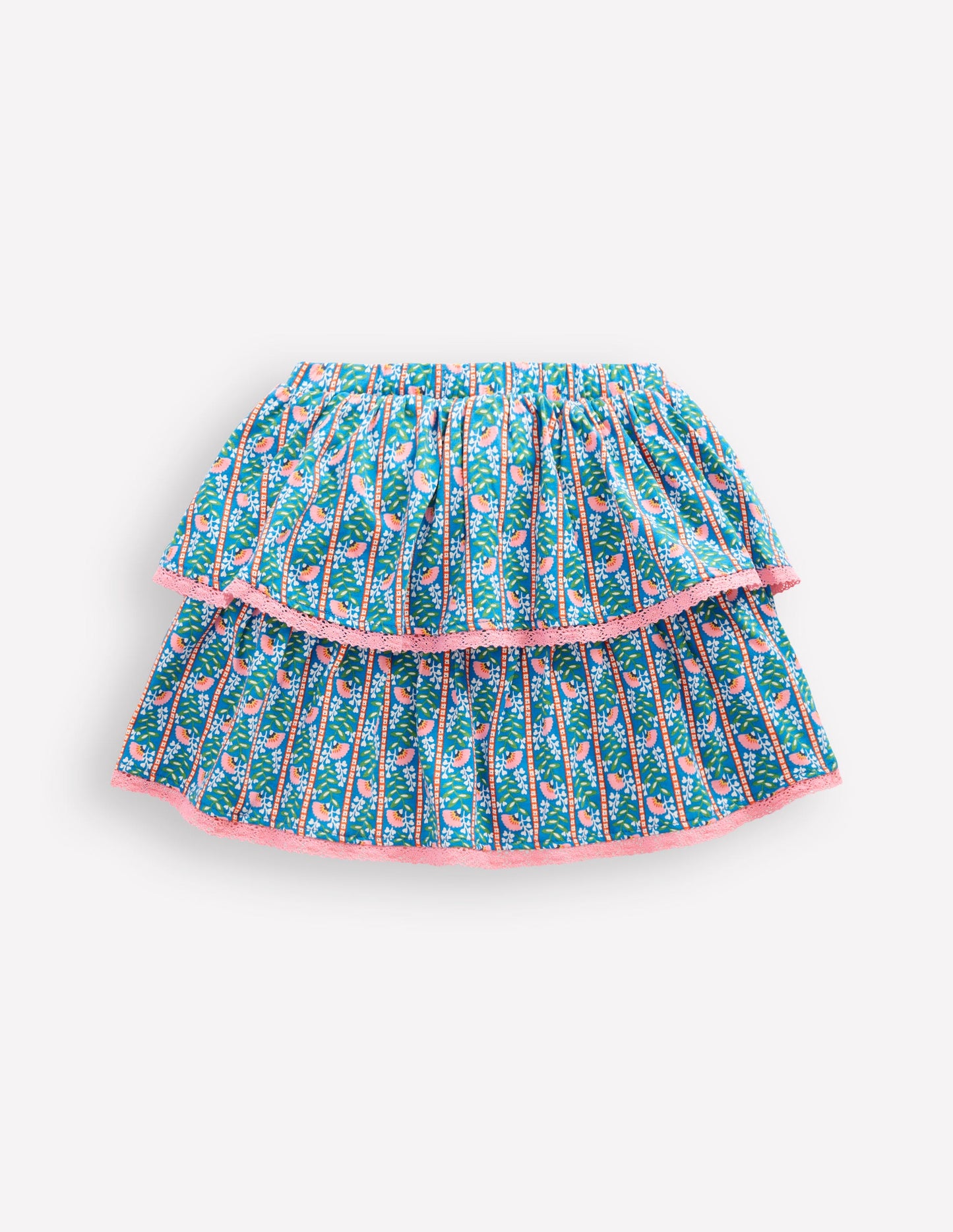 Ruffle Jersey Skort-Kingfisher Blue Floral Vine