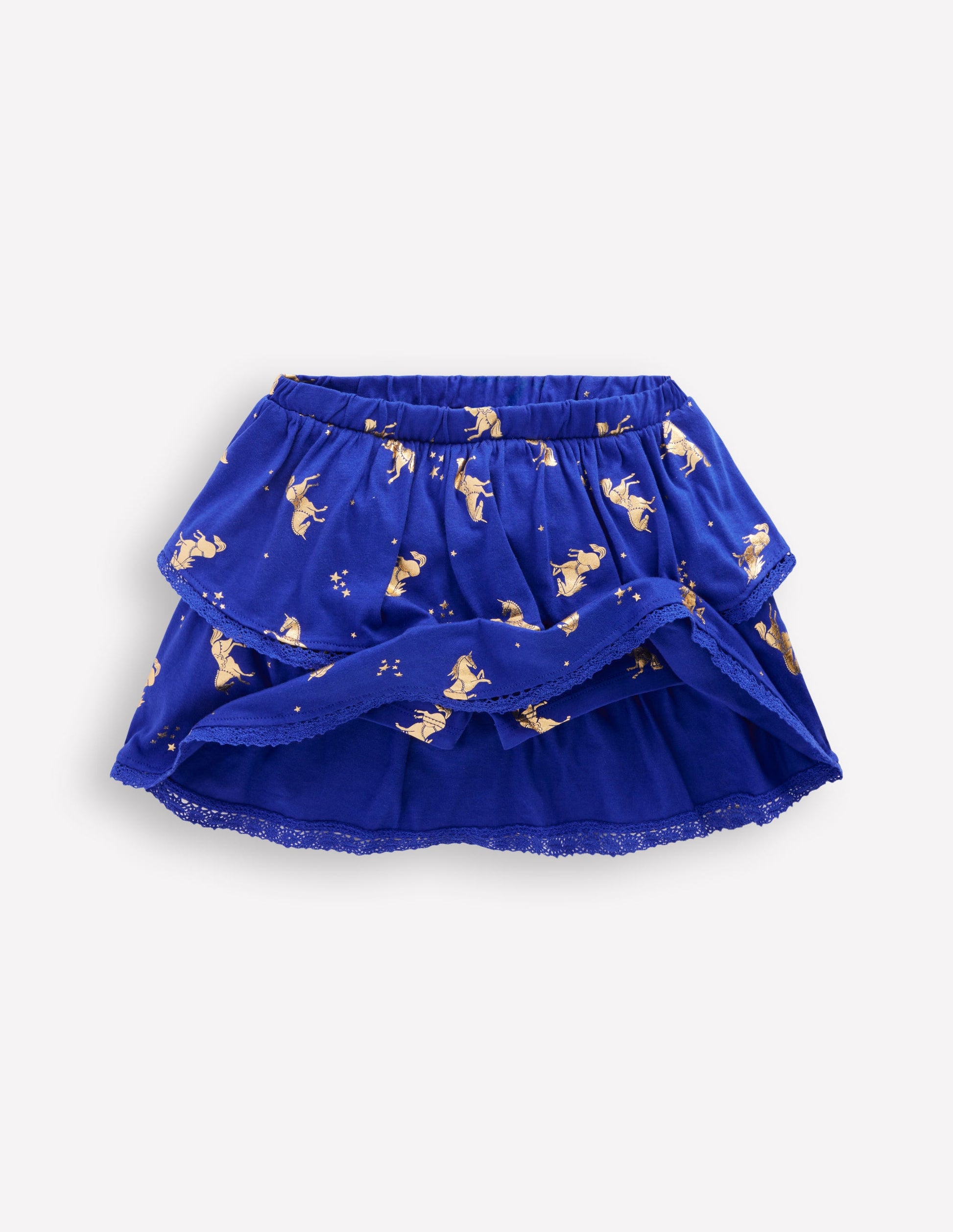 Ruffle Jersey Skort-Sapphire Blue Horses-4