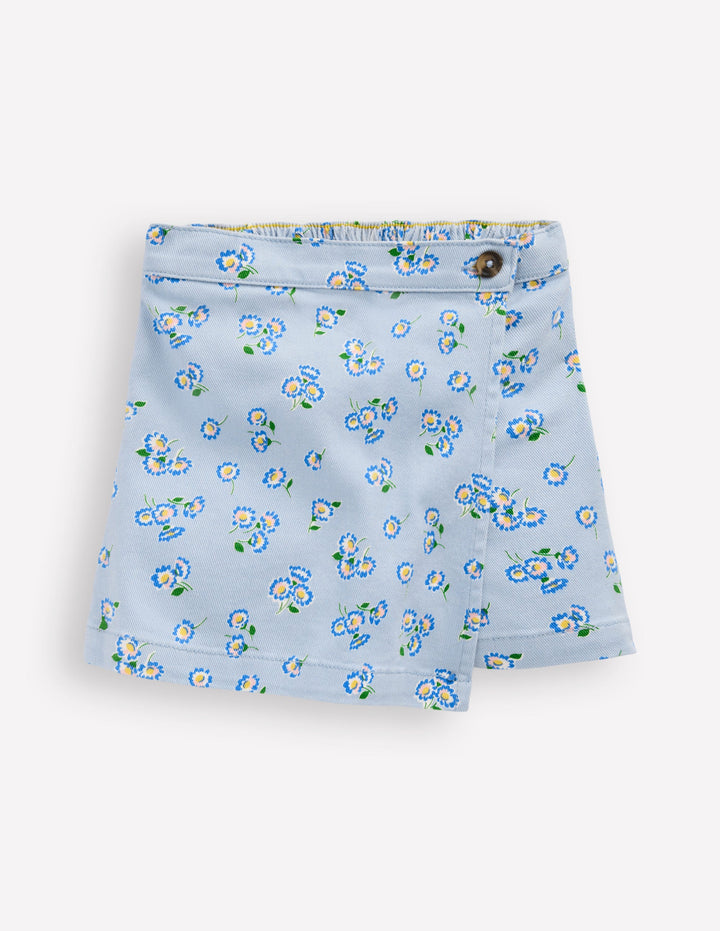 Wrap Woven Skort-Misty Blue Daisy