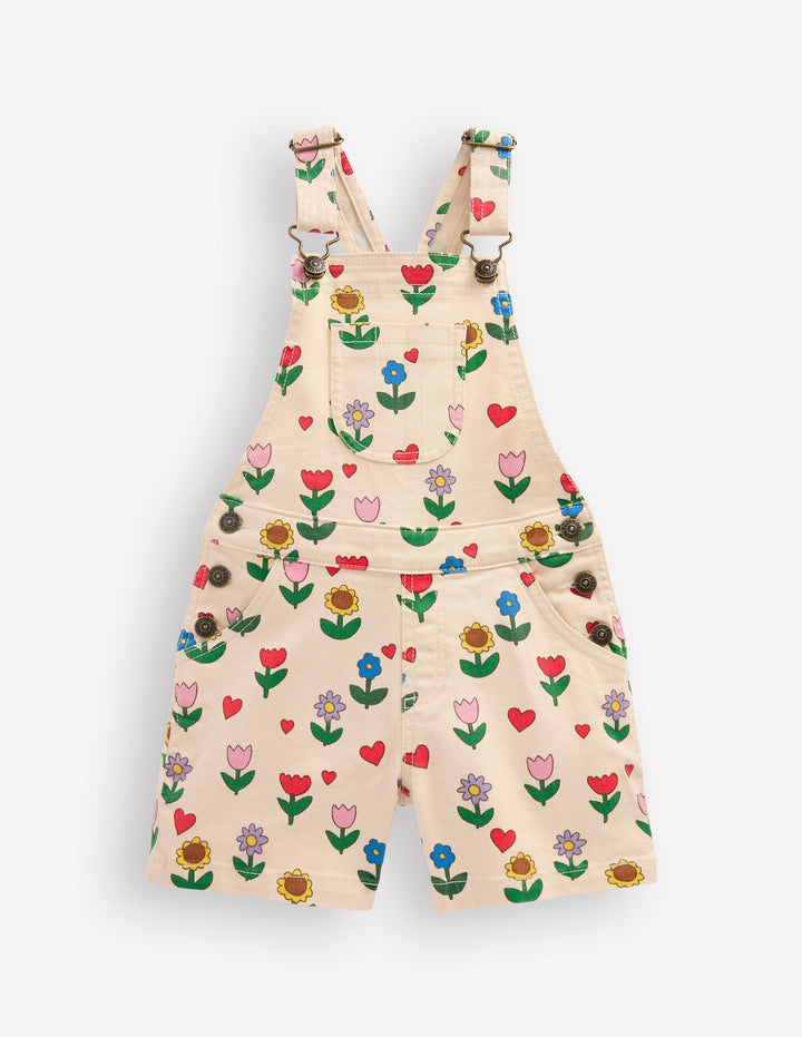 Short Overalls-Ivory Sunflower Garden