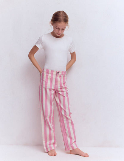 Patch Pocket Straight Jeans-Pink/Ivory Stripe-1