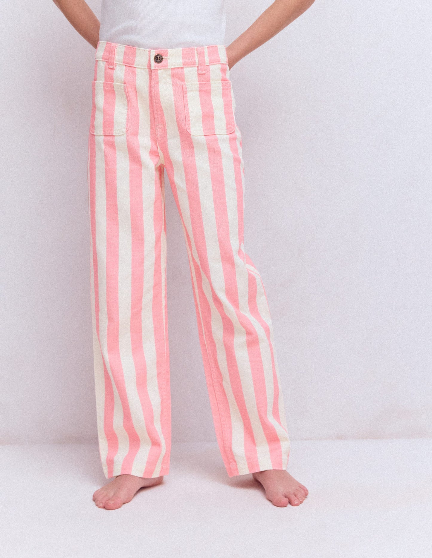 Patch Pocket Straight Jeans-Pink/Ivory Stripe