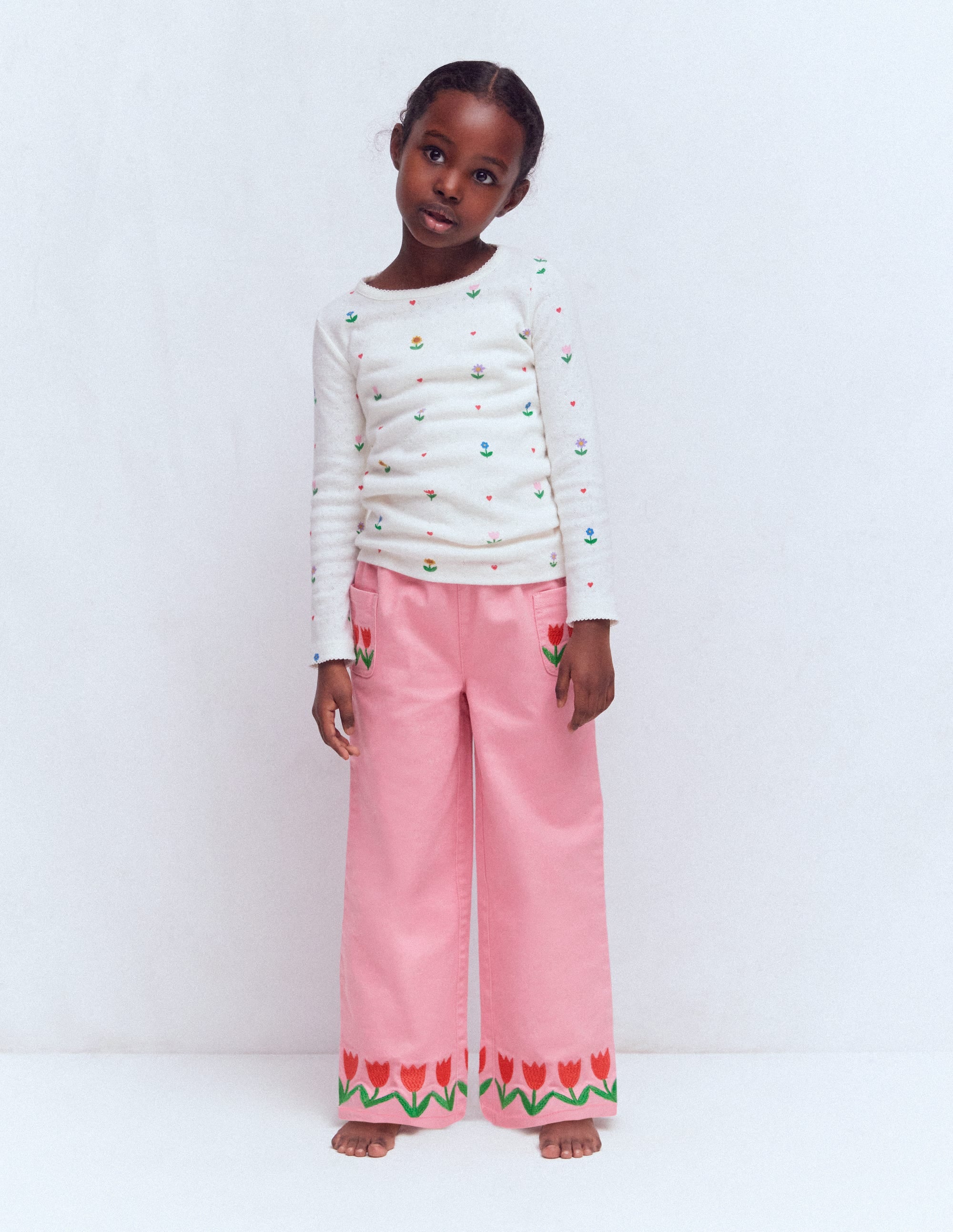 Wide Leg Pull-on Jeans-Pink Tulips - Image 1