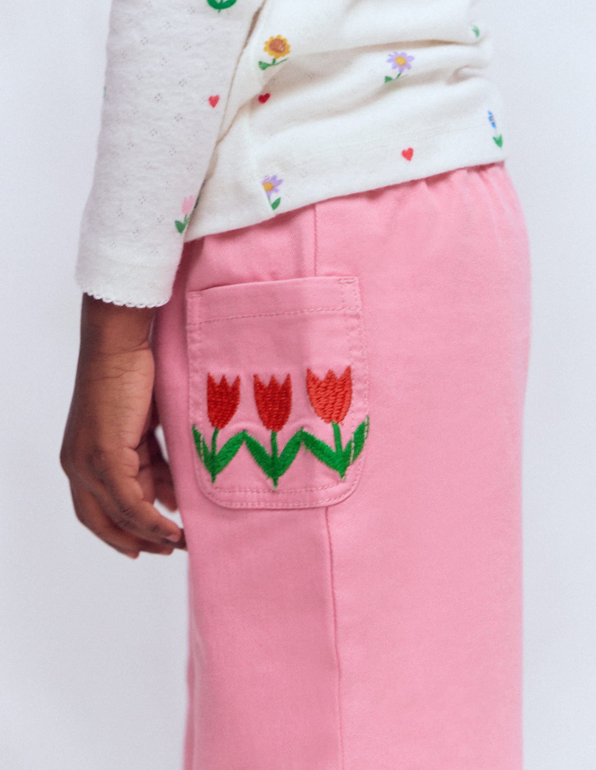 Wide Leg Pull-on Jeans-Pink Tulips - Image 2