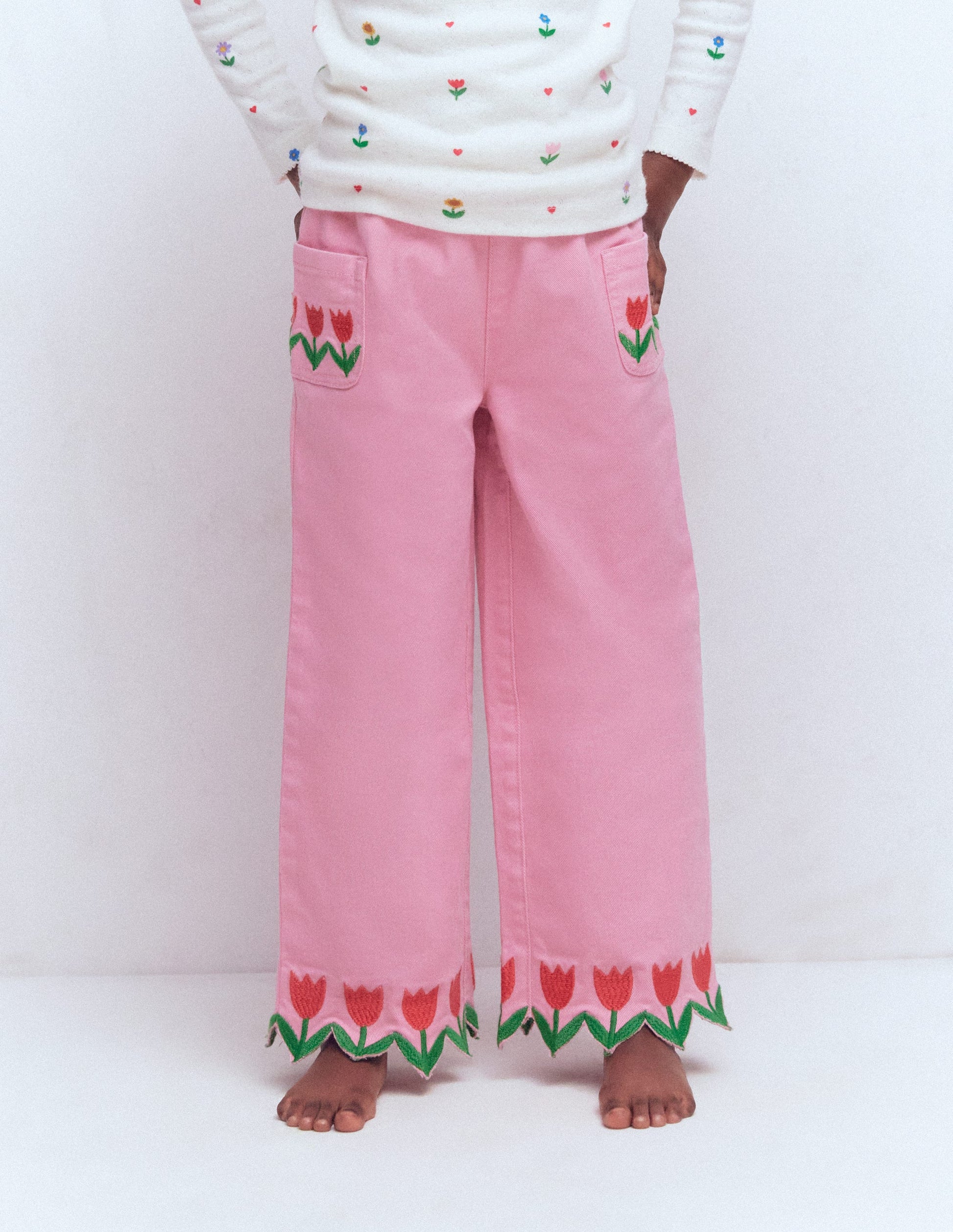 Wide Leg Pull-on-Pink Tulips-4