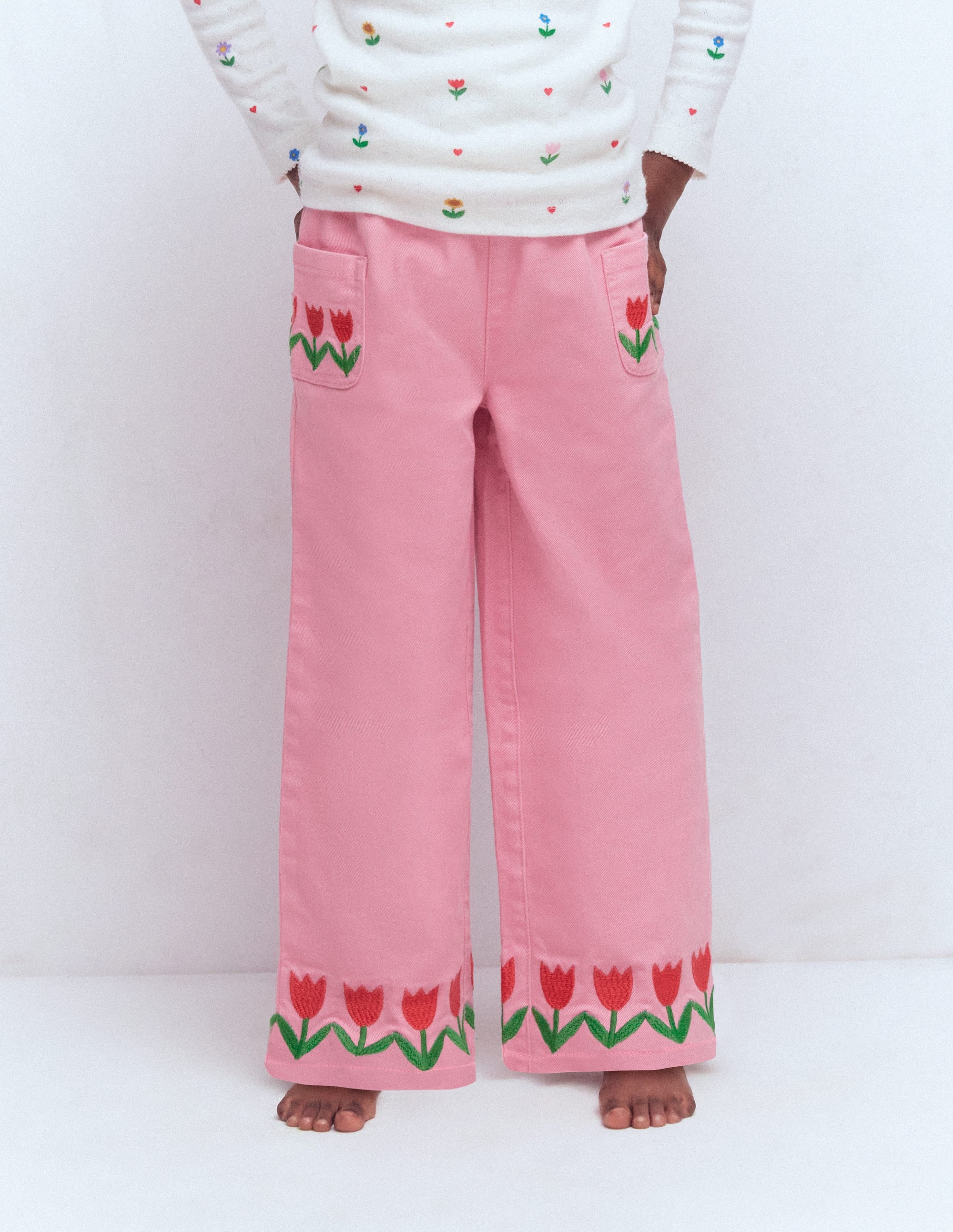 Wide Leg Pull-on Jeans-Pink Tulips - Image 3