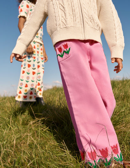 Wide Leg Pull-on-Pink Tulips-1