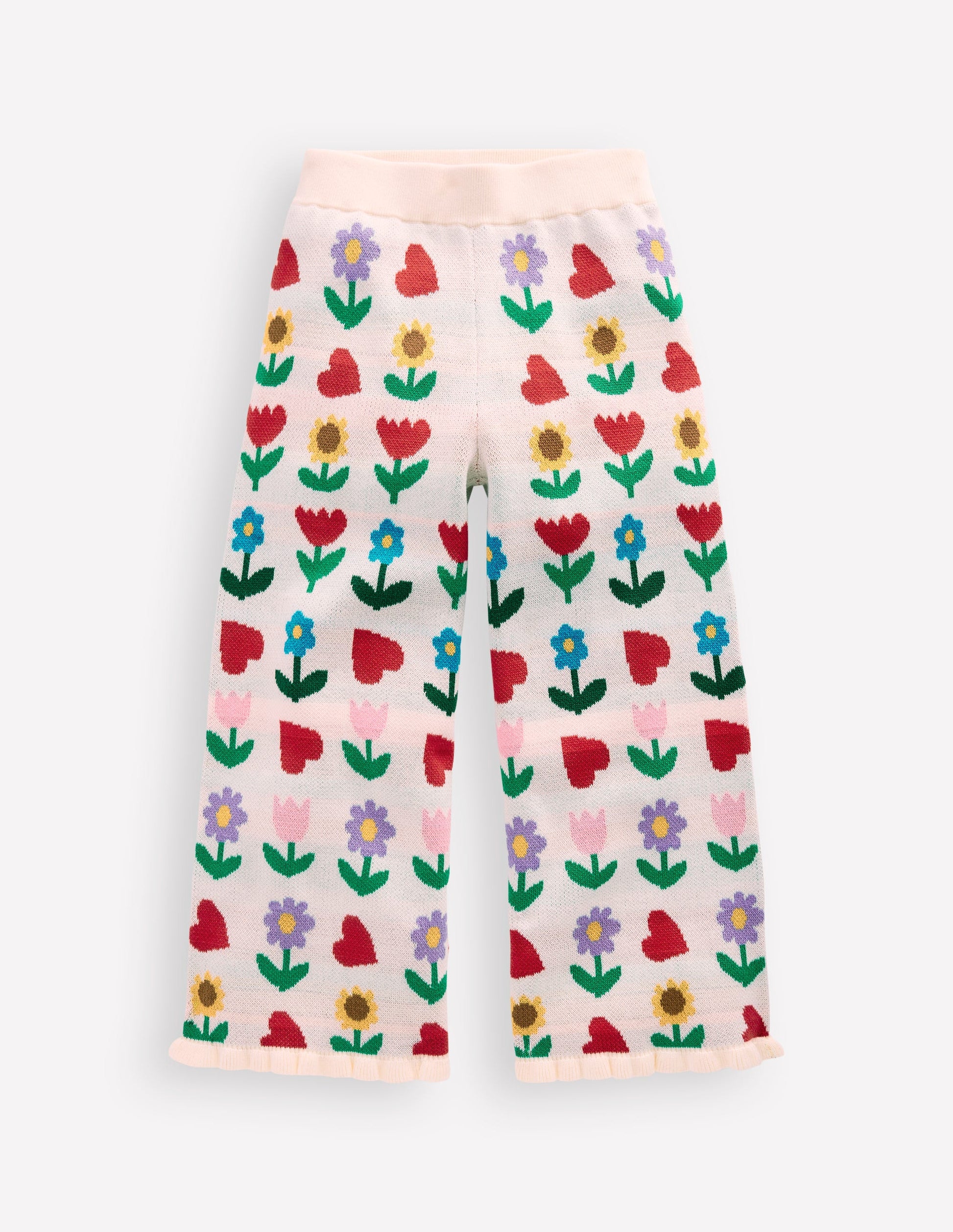 Flared Knitted Pants-Ecru Marl Sunflower Garden-5
