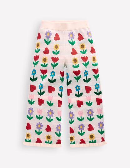 Flared Knitted Pants-Ecru Marl Sunflower Garden-5