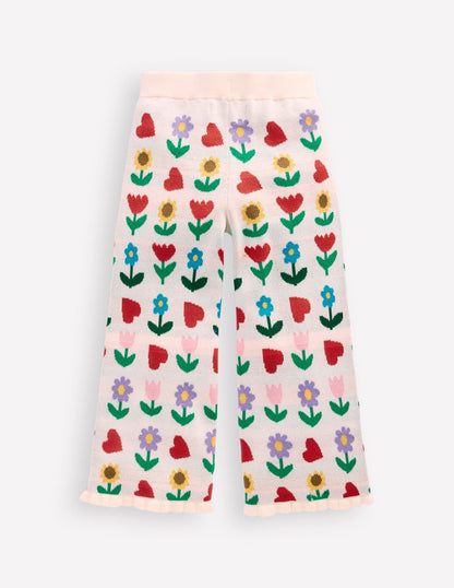 Flared Knitted Pants-Ecru Marl Sunflower Garden-6