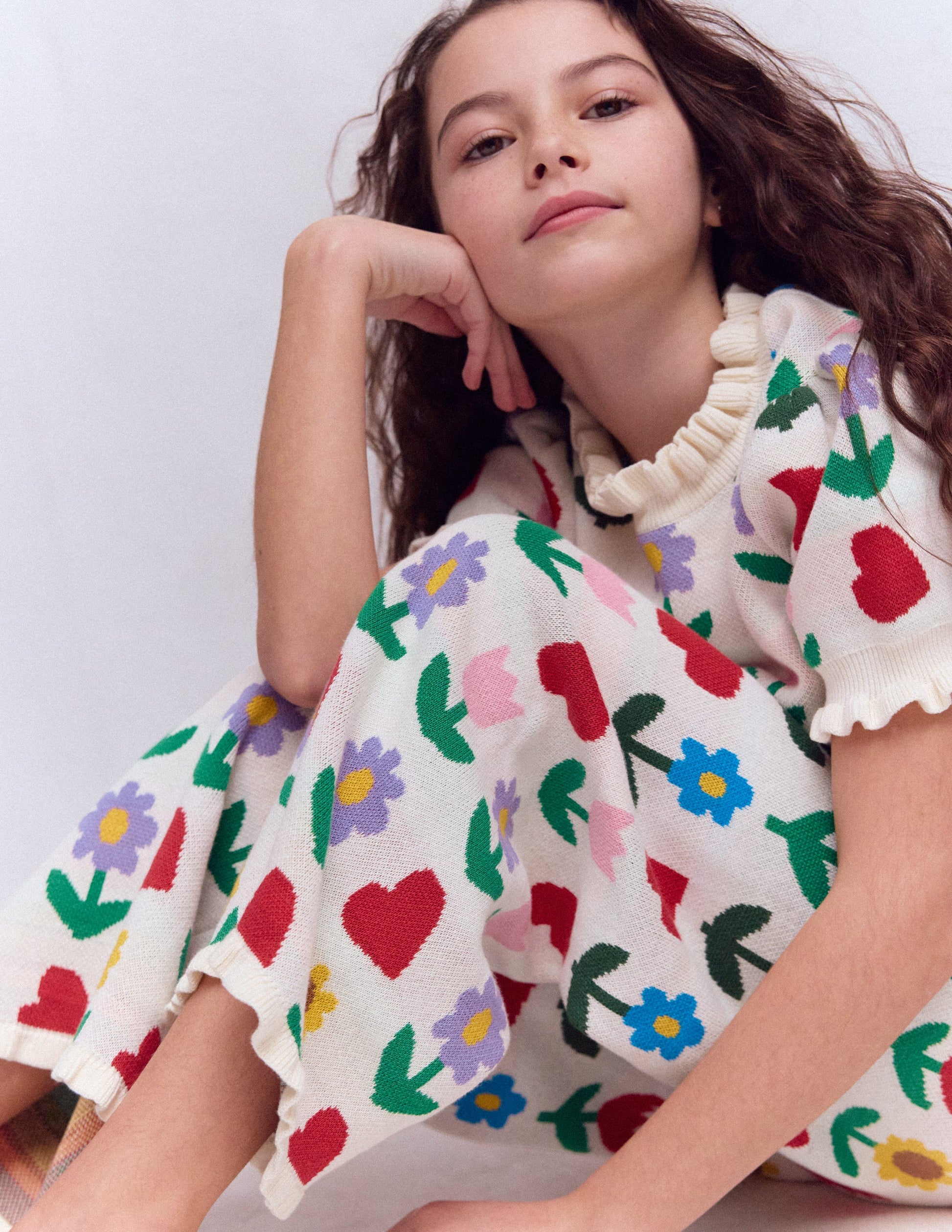 Flared Knitted Pants-Ecru Marl Sunflower Garden-3