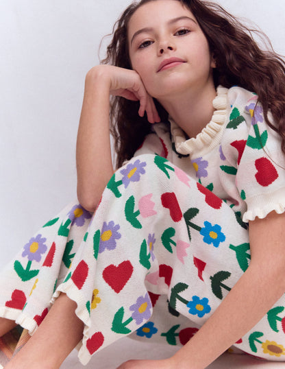 Flared Knitted Pants-Ecru Marl Sunflower Garden-3