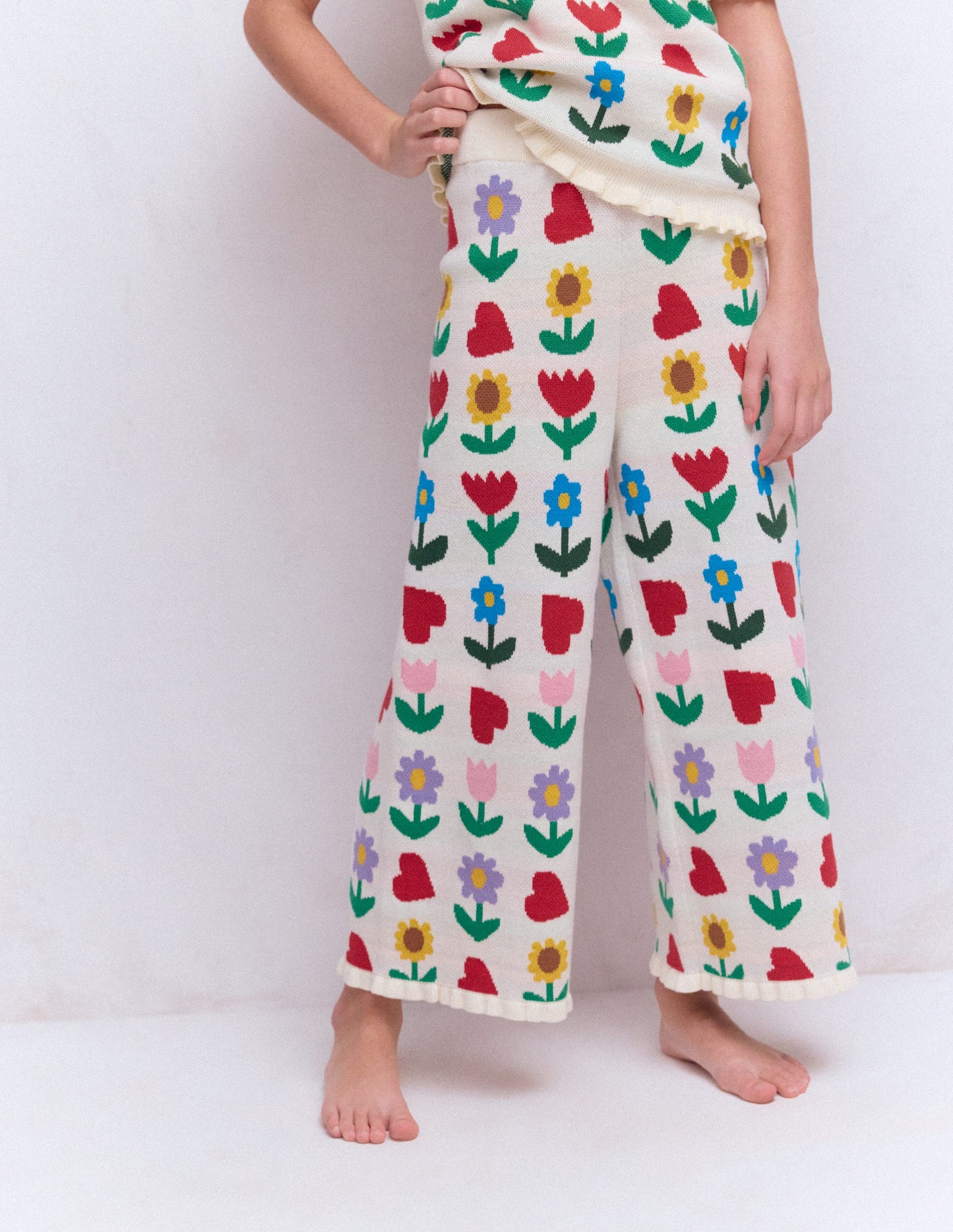 Flared Knitted Pants-Ecru Marl Sunflower Garden