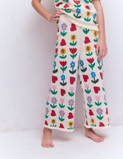 Flared Knitted Pants-Ecru Marl Sunflower Garden-4