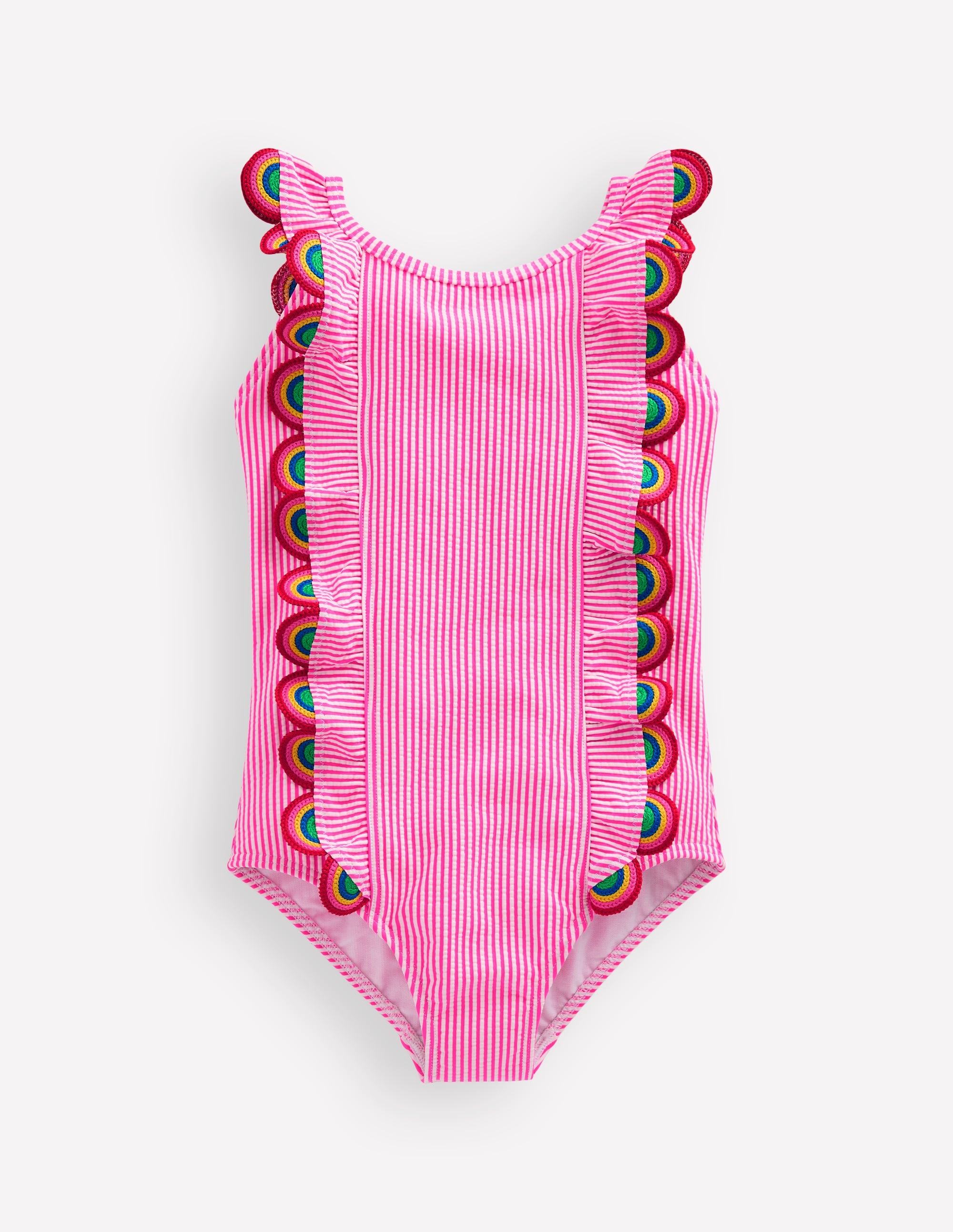 Flutter Trim Swimsuit-Ticking Stripe Rainbow - Image 1