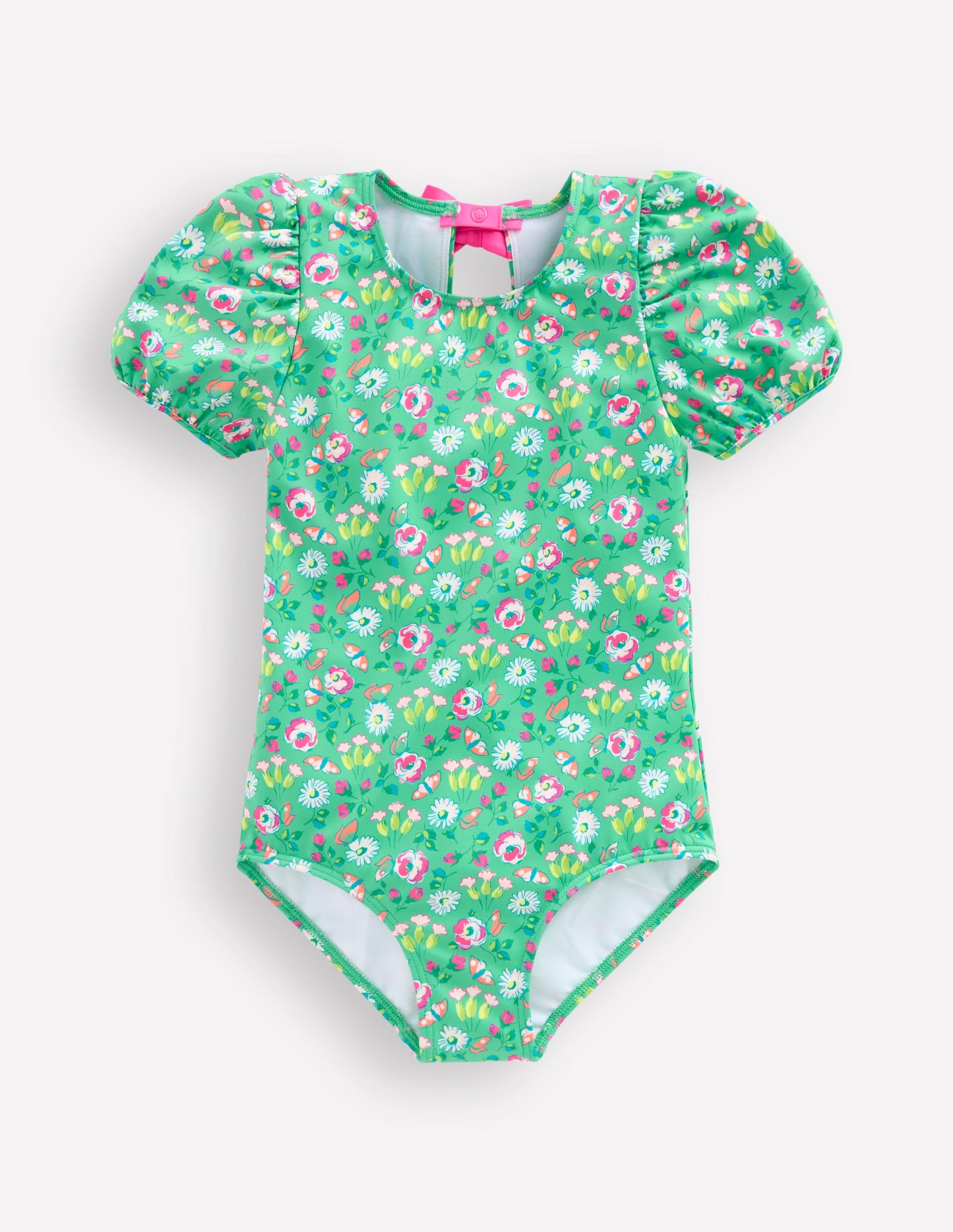 Puff Sleeve Swimsuit-Aquamarine Butterfly Floral