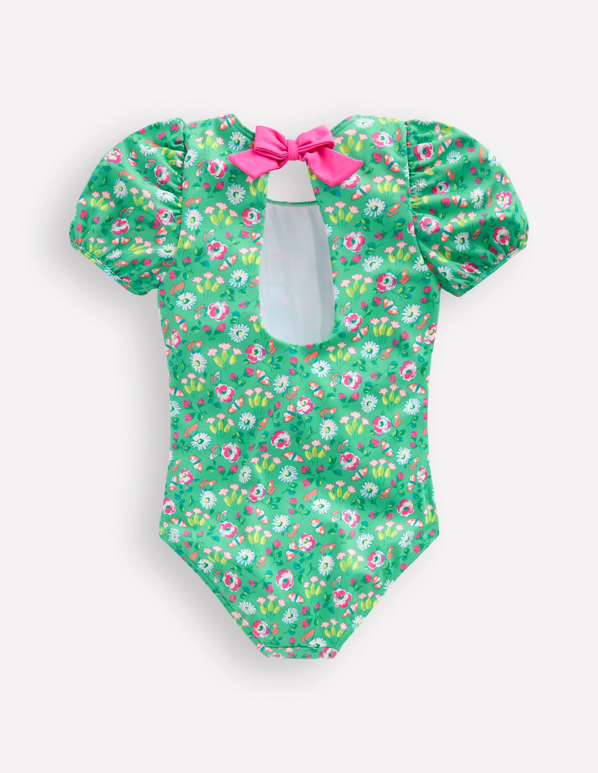 Puff Sleeve Swimsuit-Aquamarine Butterfly Floral - Image 2