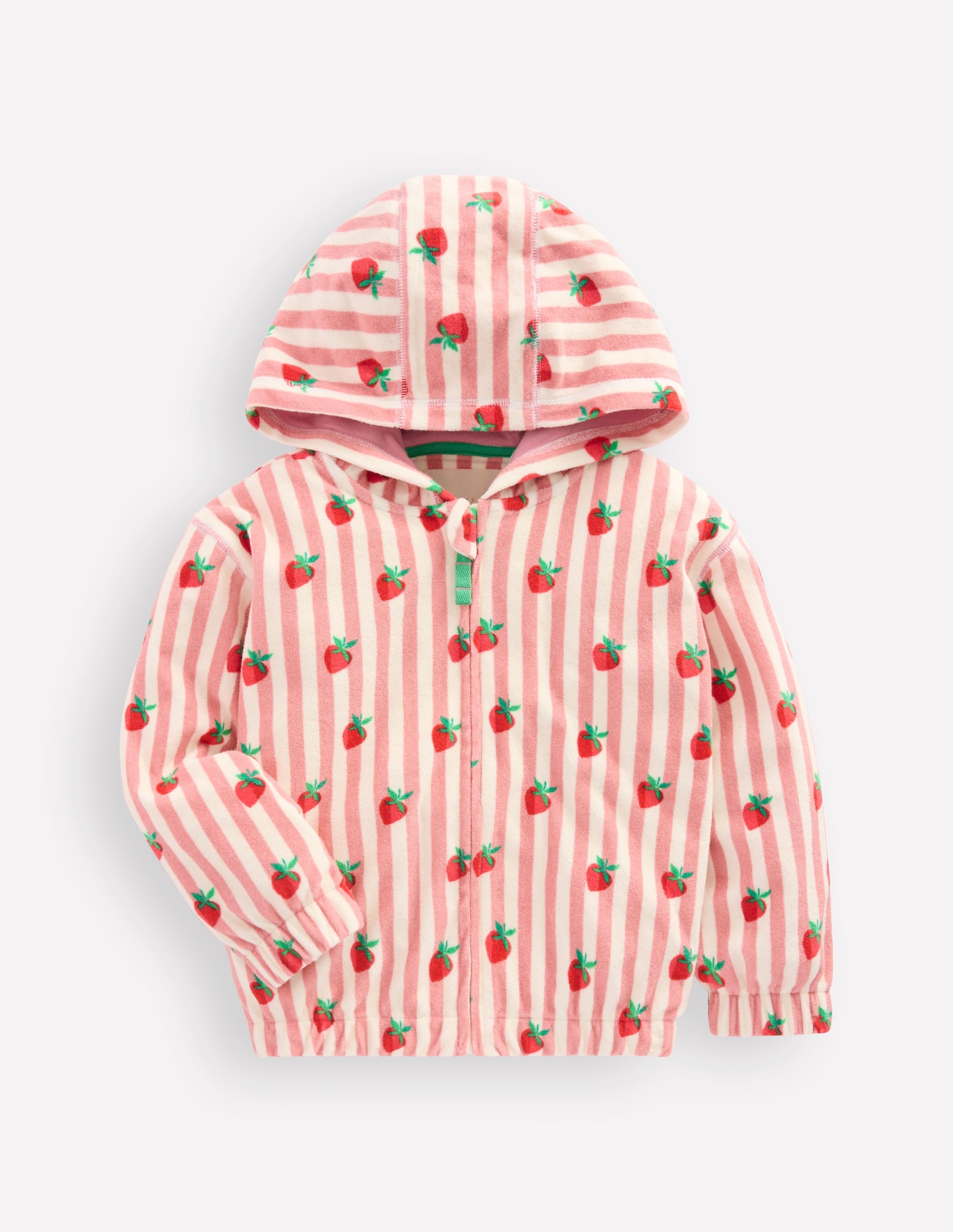 Relaxed Towelling Hoodie-Blush Strawberry Stripe - Image 1
