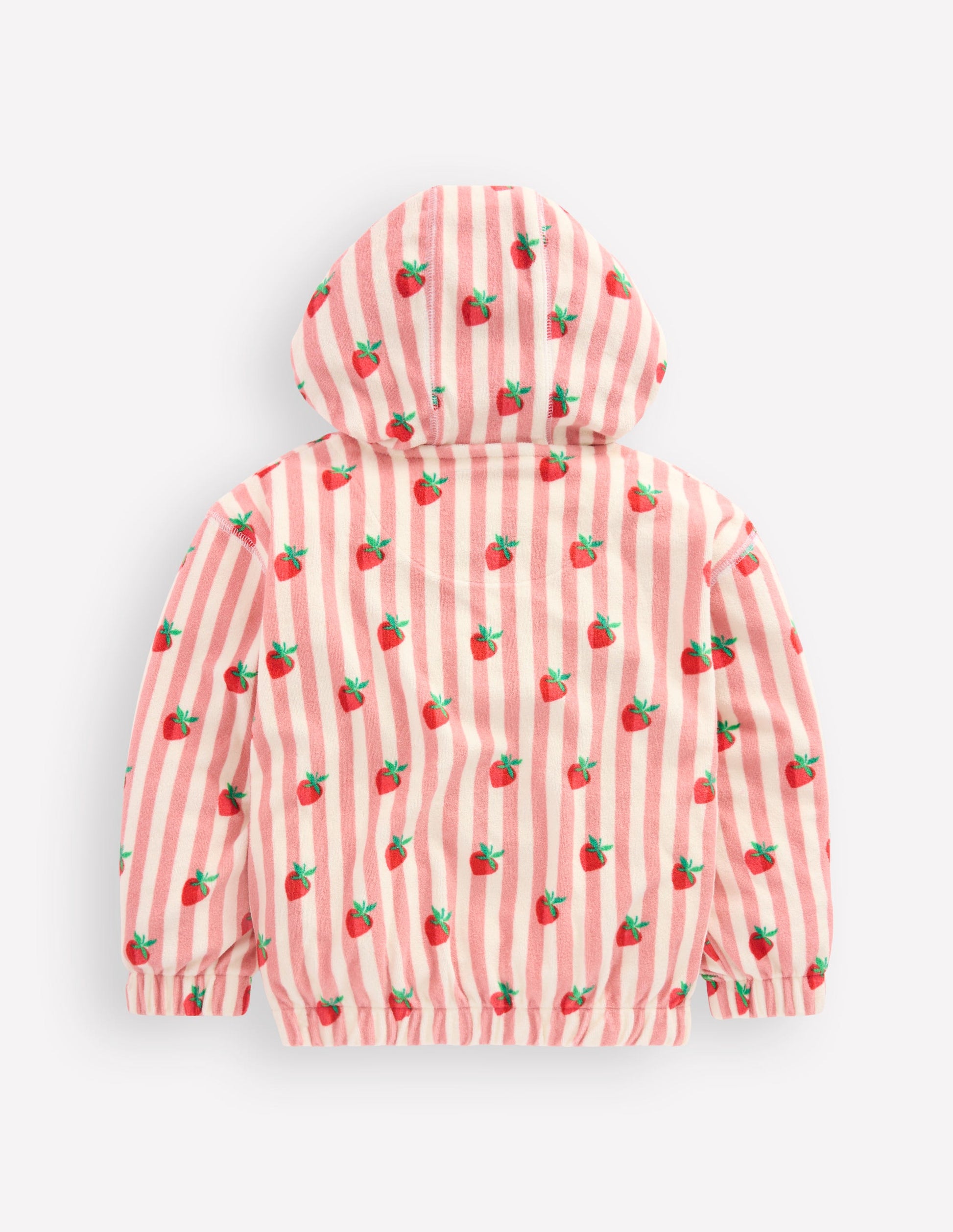 Relaxed Towelling Hoodie-Blush Strawberry Stripe-2