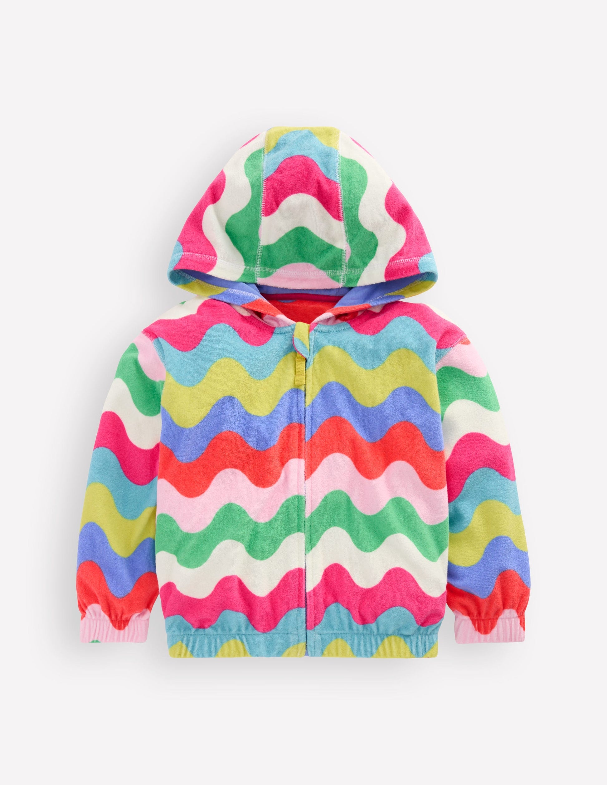 Relaxed Towelling Hoodie-Multi Wave Stripe-1