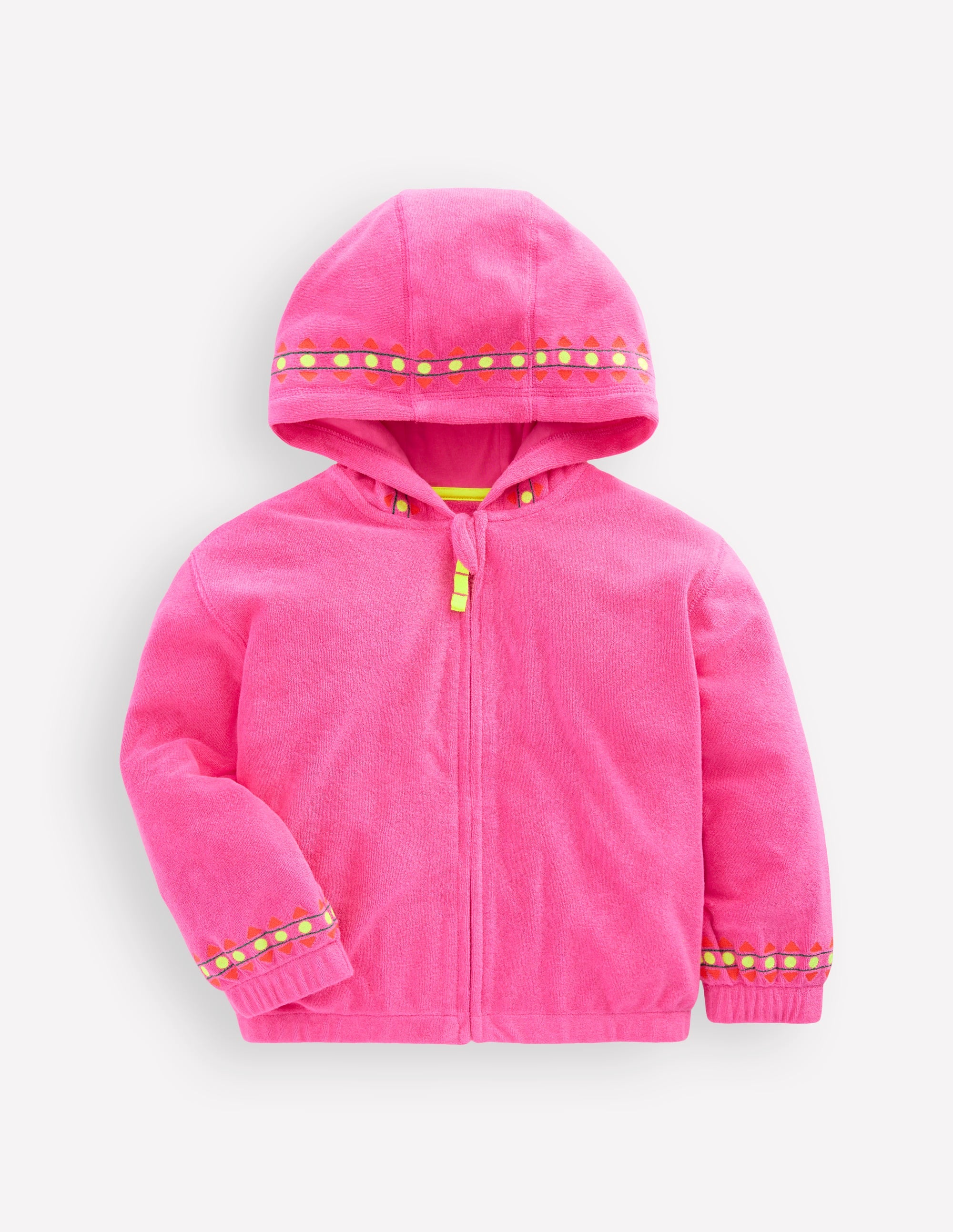 Relaxed Towelling Hoodie-Pink Embroidered - Image 1