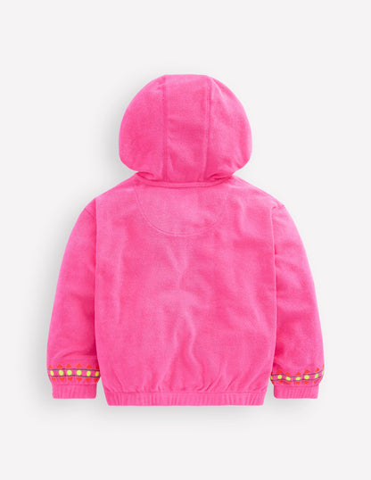 Relaxed Towelling Hoodie-Pink Embroidered-2