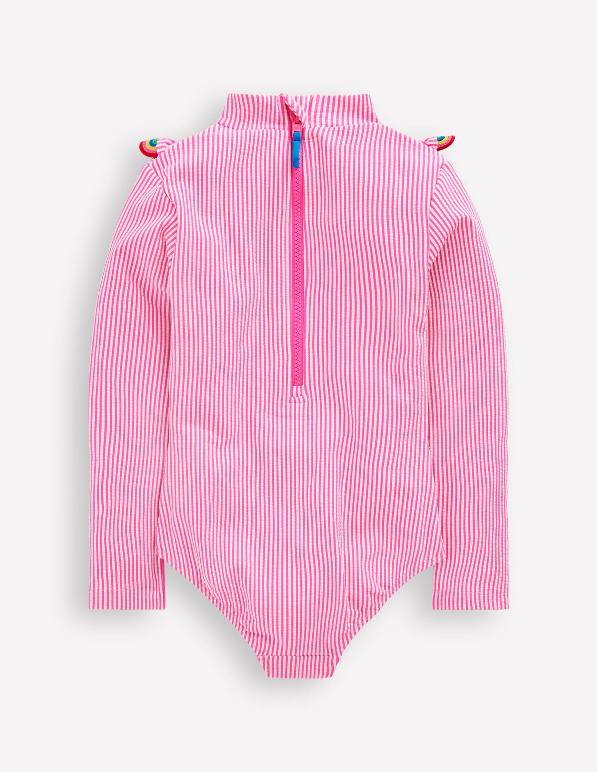 Long Sleeve Frill Swimsuit-Pink Glo Stripe Rainbow - Image 2