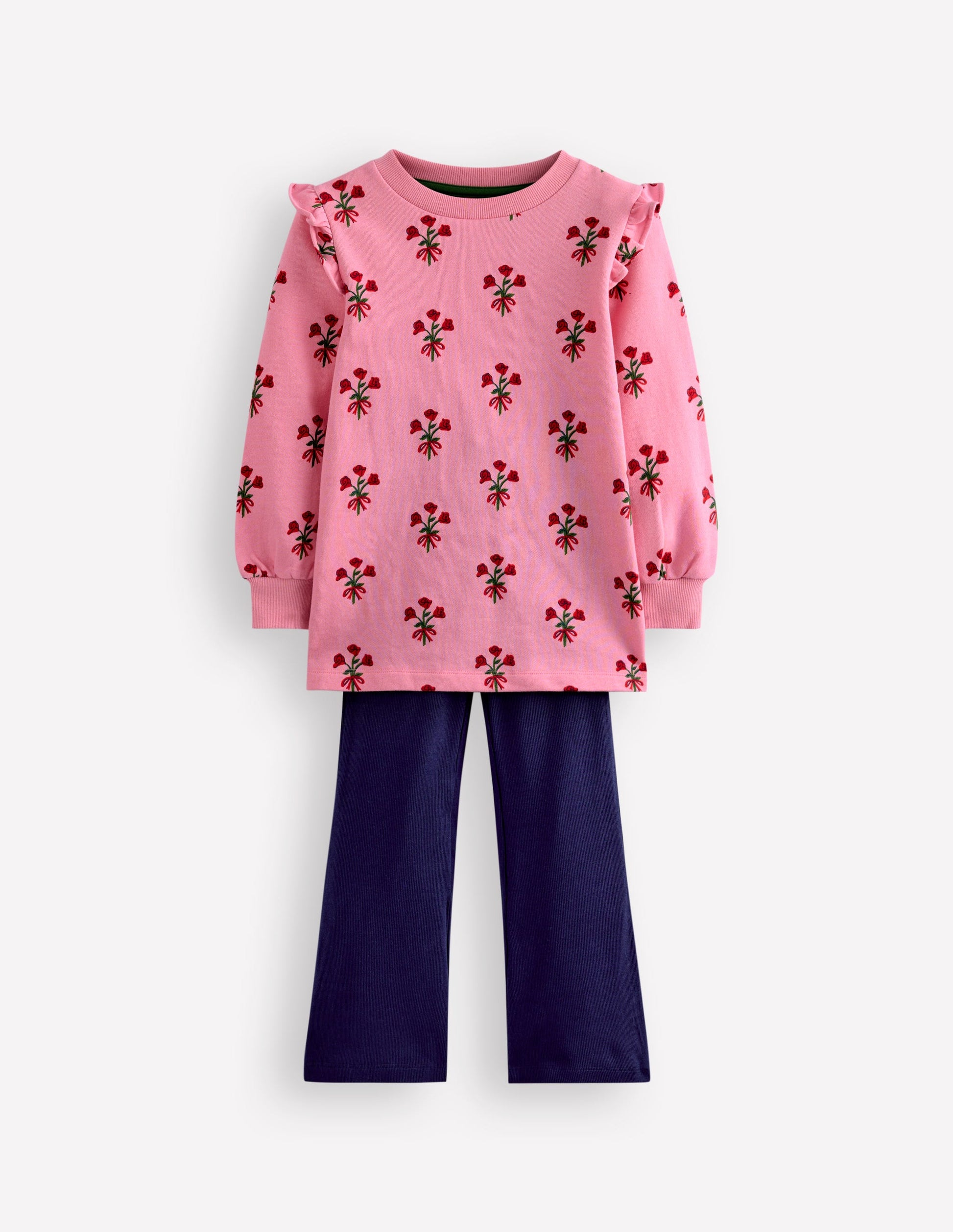 Sweat Tunic and Flare Set-Pink Posy-1