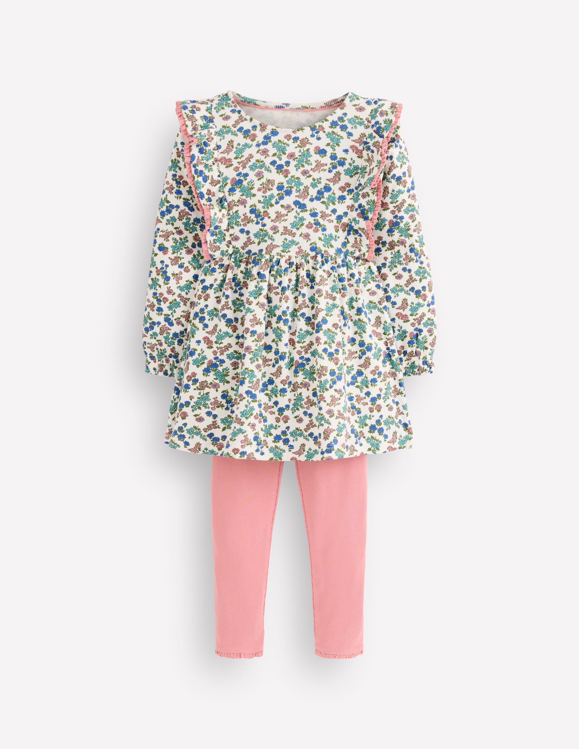 Ribbed Tunic Set-Soft Ivory Floral - Image 1