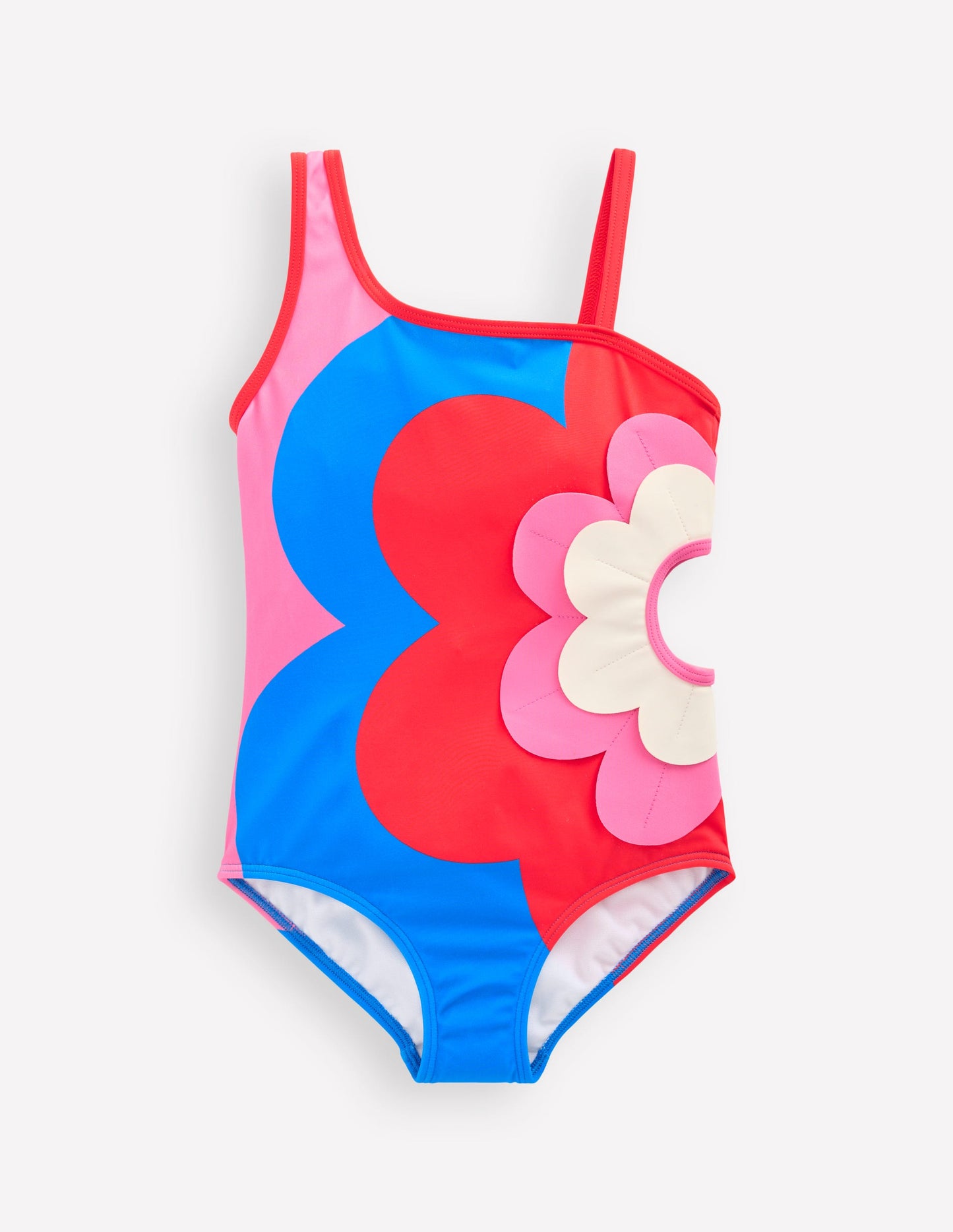 One Shoulder Appliqué Swimsuit-Cut Out Flower