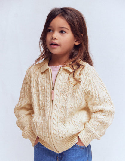 Collared Cable Zip-up-Ecru Marl-1