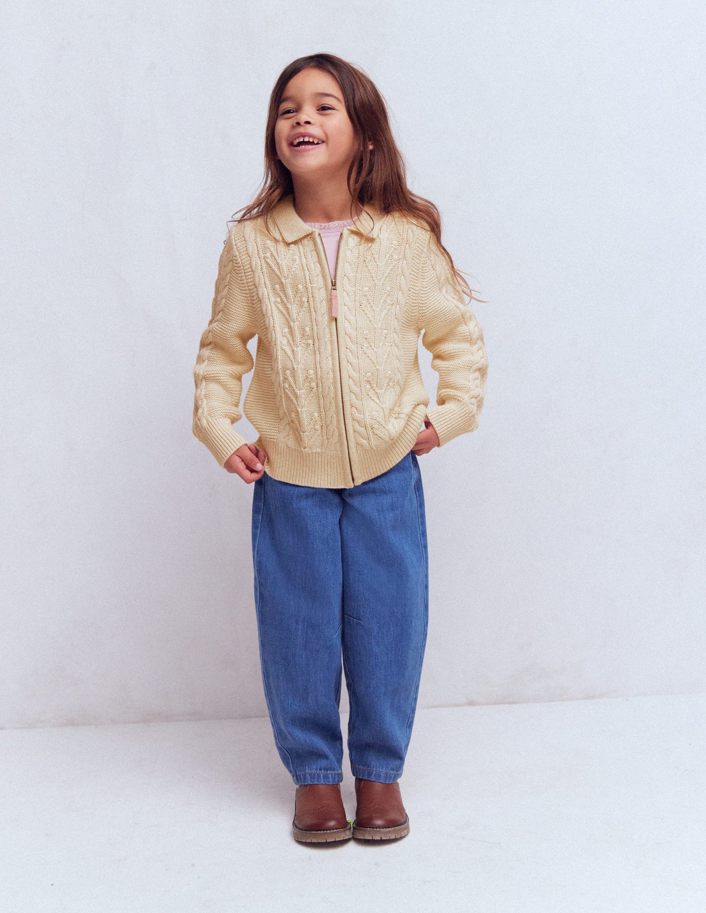 Collared Cable Zip-up-Ecru Marl