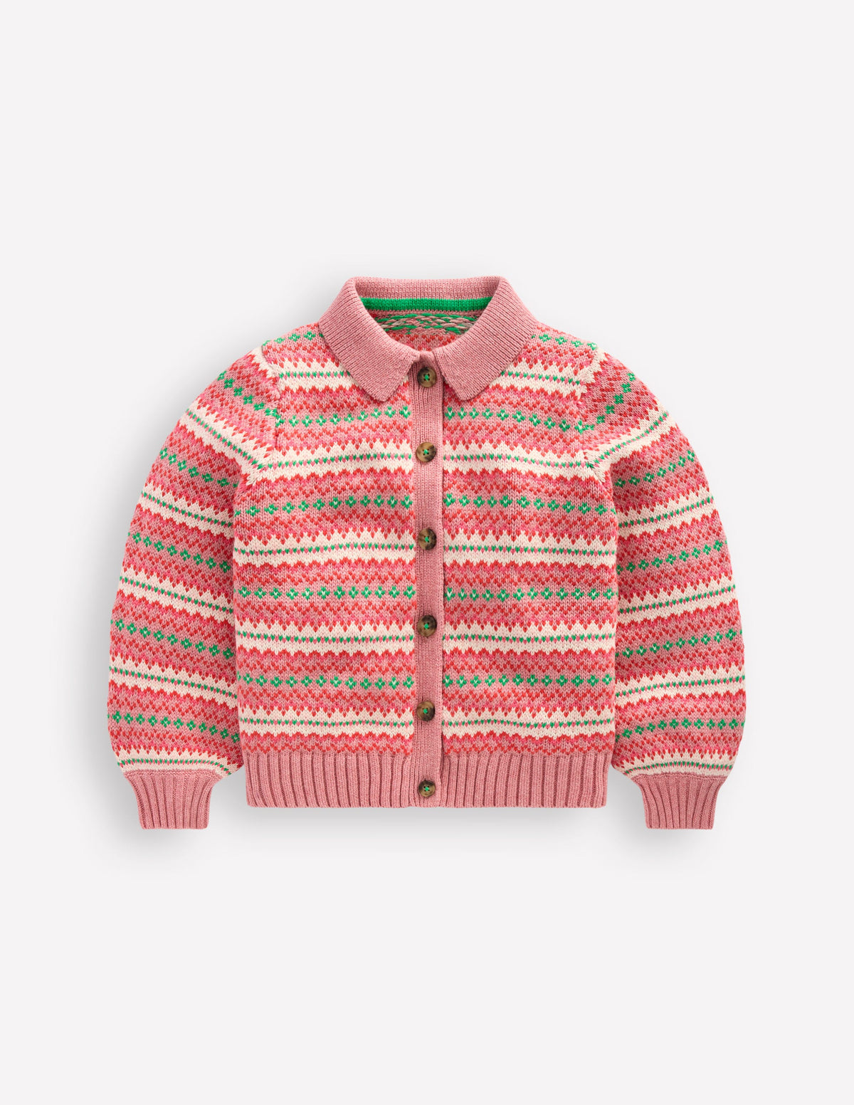 Collared Fair Isle Cardigan-Vintage Pink - Image 5