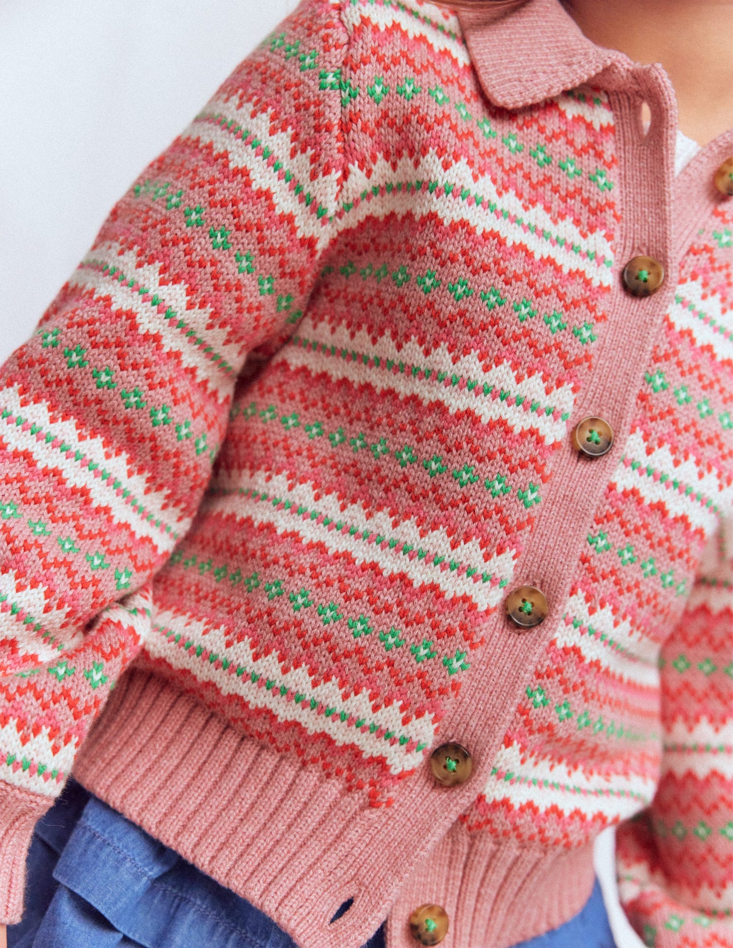 Collared Fair Isle Cardigan-Vintage Pink