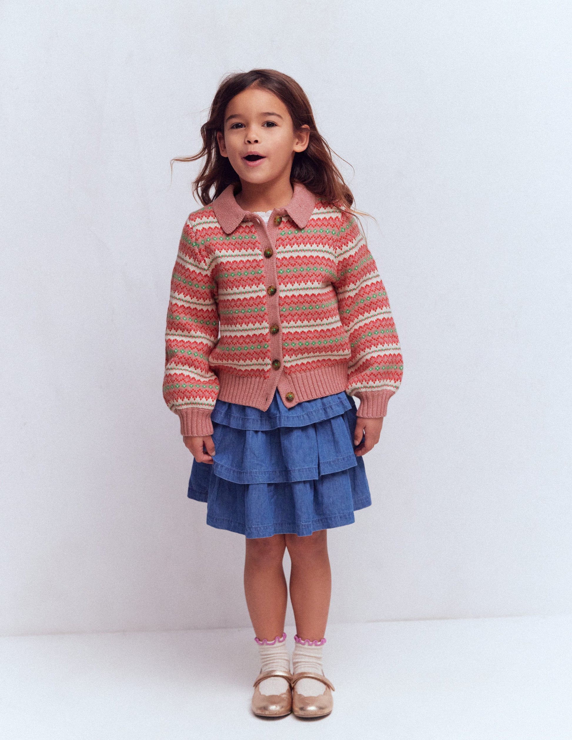 Collared Fair Isle Cardigan-Vintage Pink-3