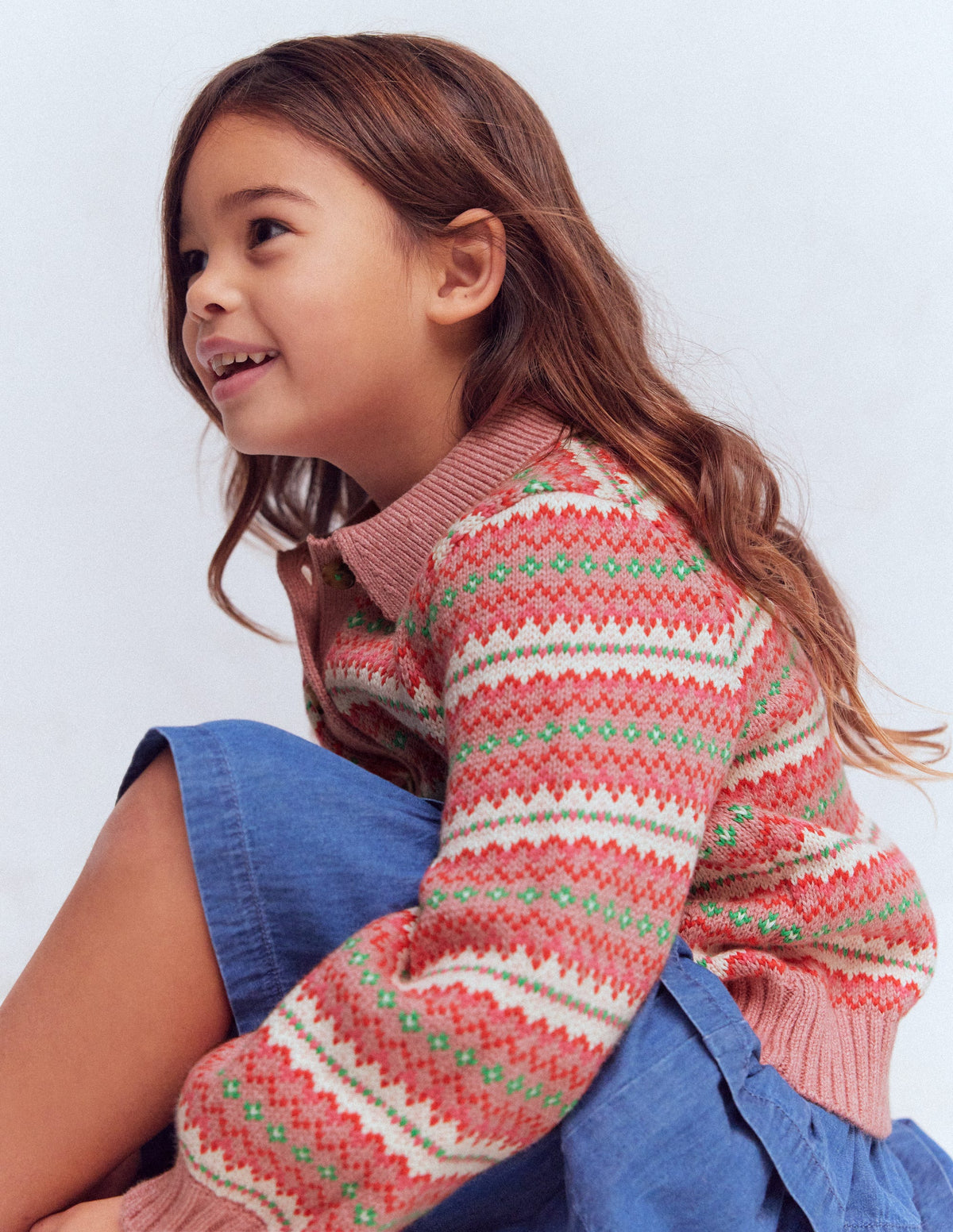 Collared Fair Isle Cardigan-Vintage Pink - Image 4