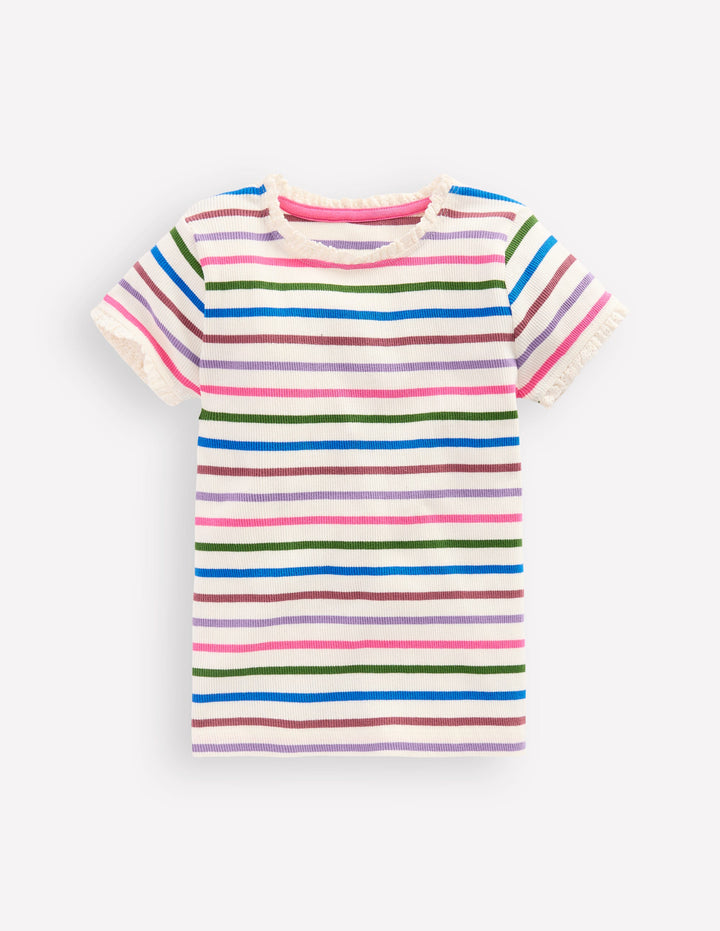 Short Sleeve Ribbed T-shirt-Multi Stripe