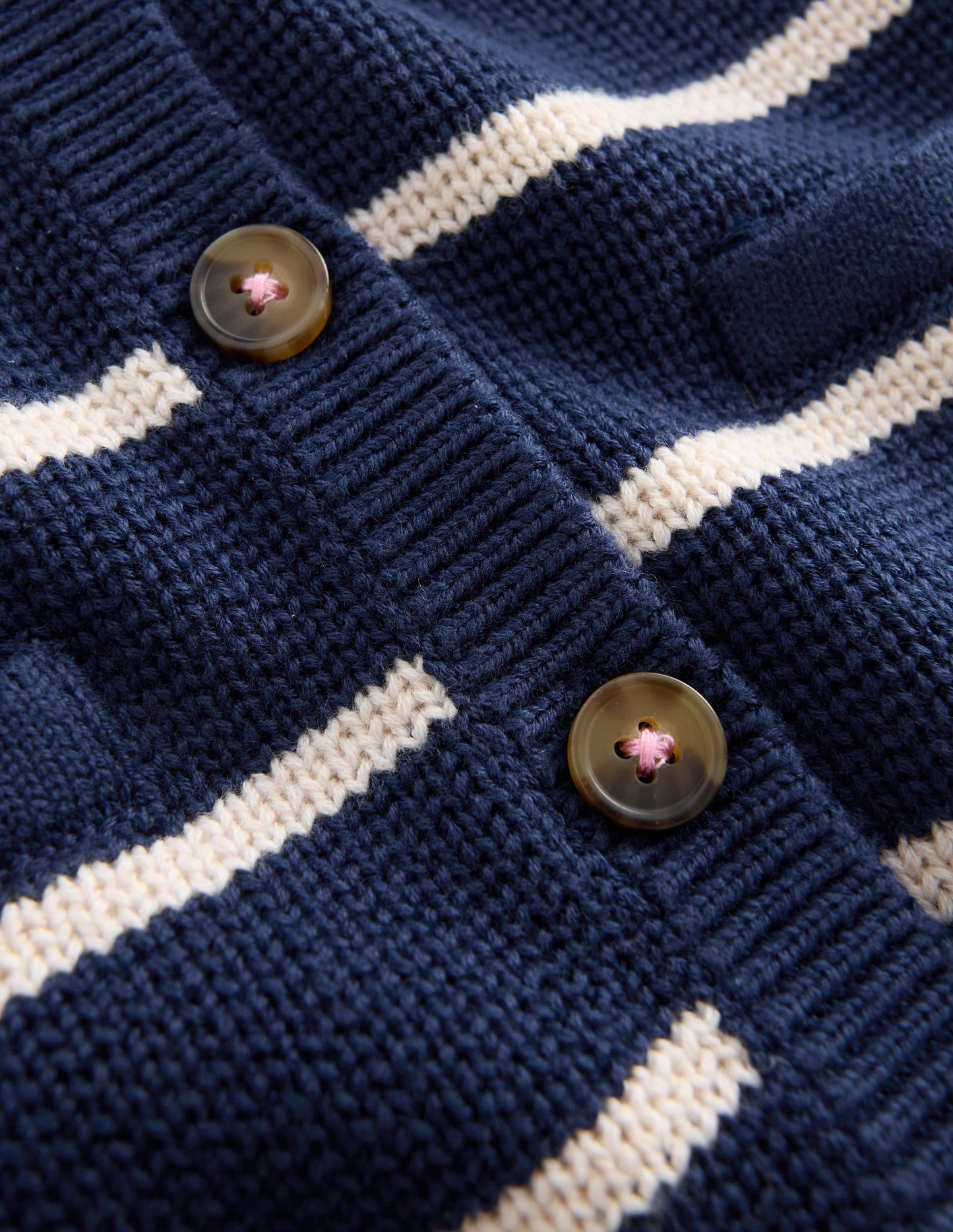 Crew Neck Knitted Jacket-College Navy/Soft Ivory Stripe