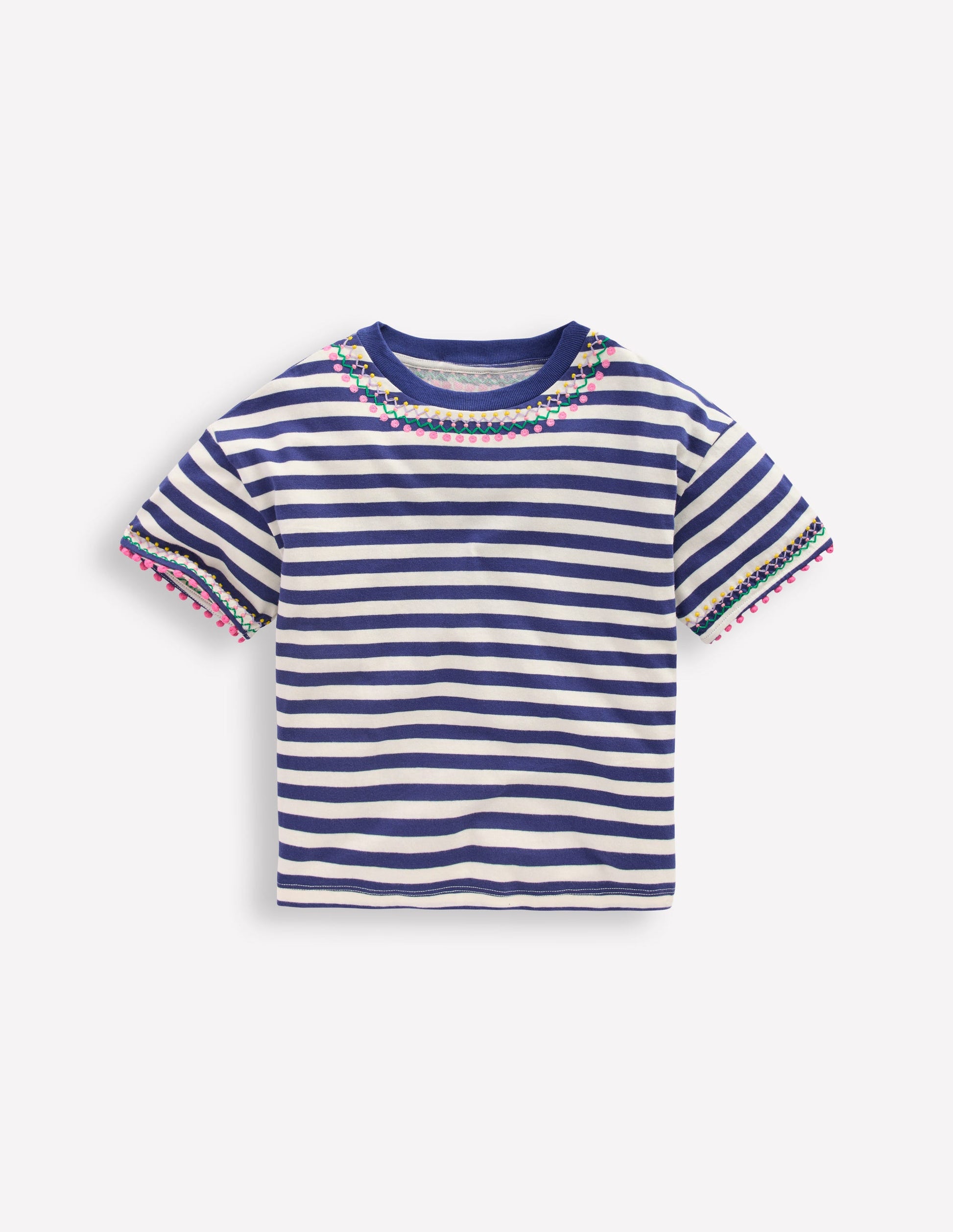 Relaxed Embroidered T-shirt-Navy Stripe-1