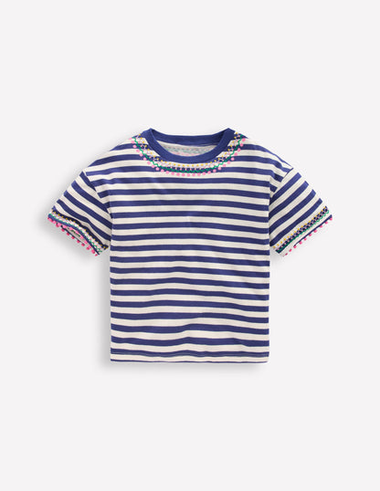 Relaxed Embroidered T-shirt-Navy Stripe-1