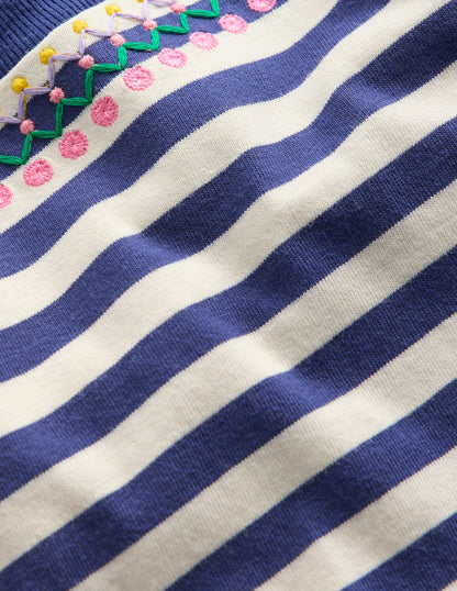 Relaxed Embroidered T-shirt-Navy Stripe-3