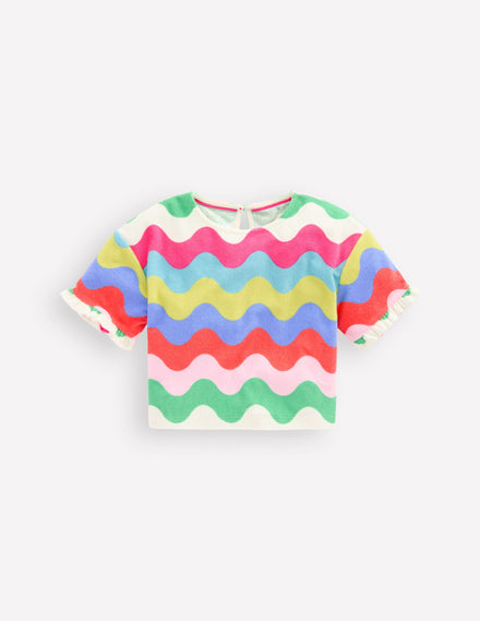 Dropped Shoulder Towelling Top-Multi Wave Stripe