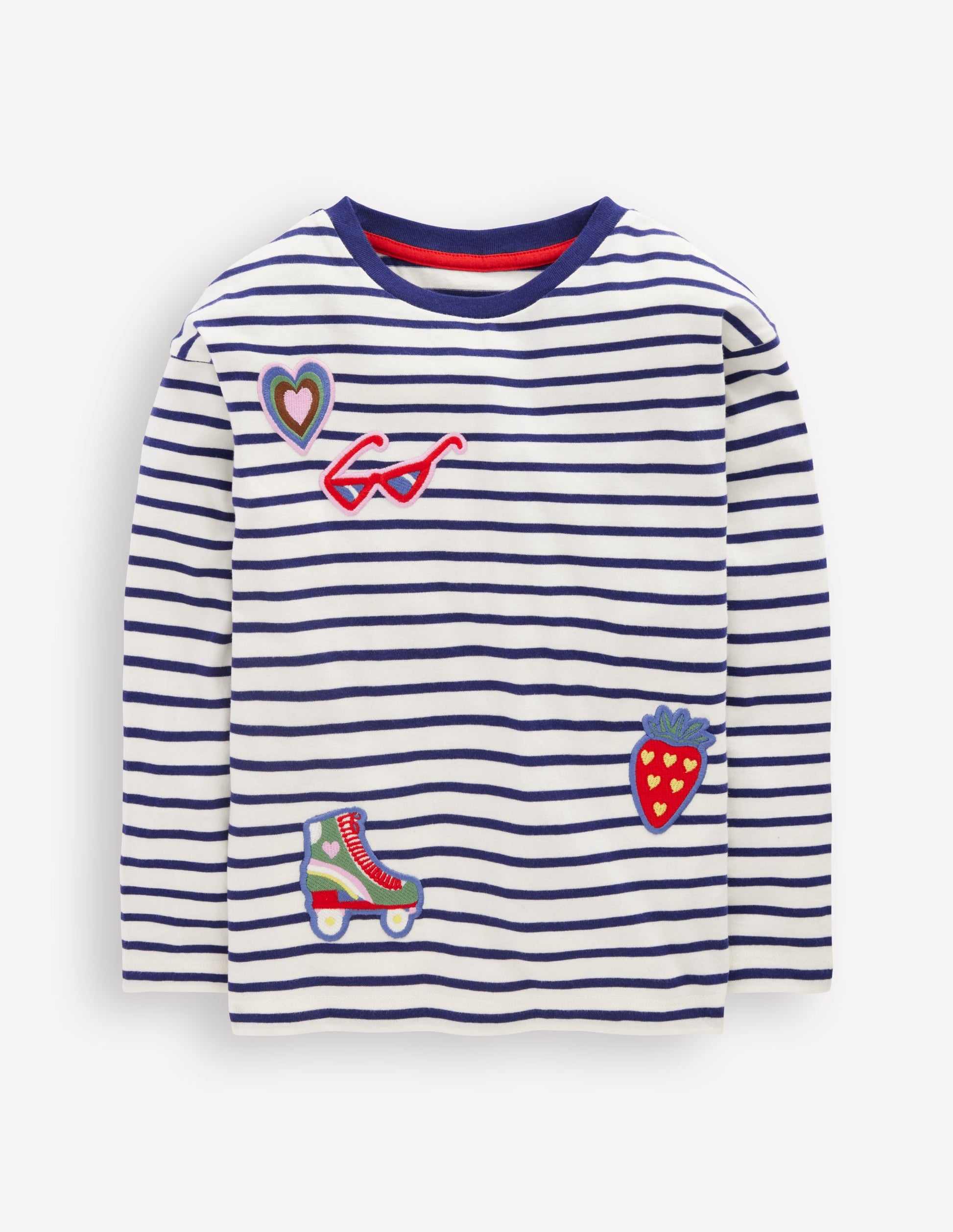 Fun Relaxed T-shirt-Navy Stripe Badges-1