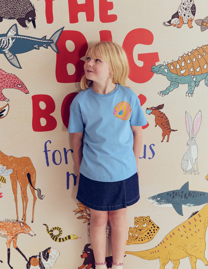 Short Sleeve Printed T-Shirt-Blue Sealife