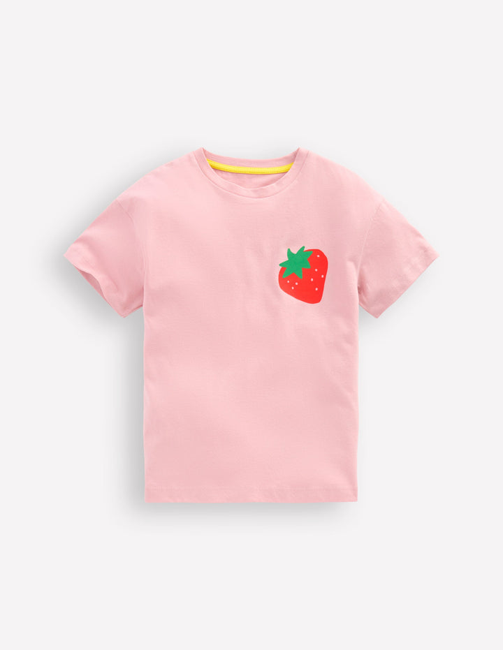 Short Sleeve Printed T-Shirt-Pink Strawberries